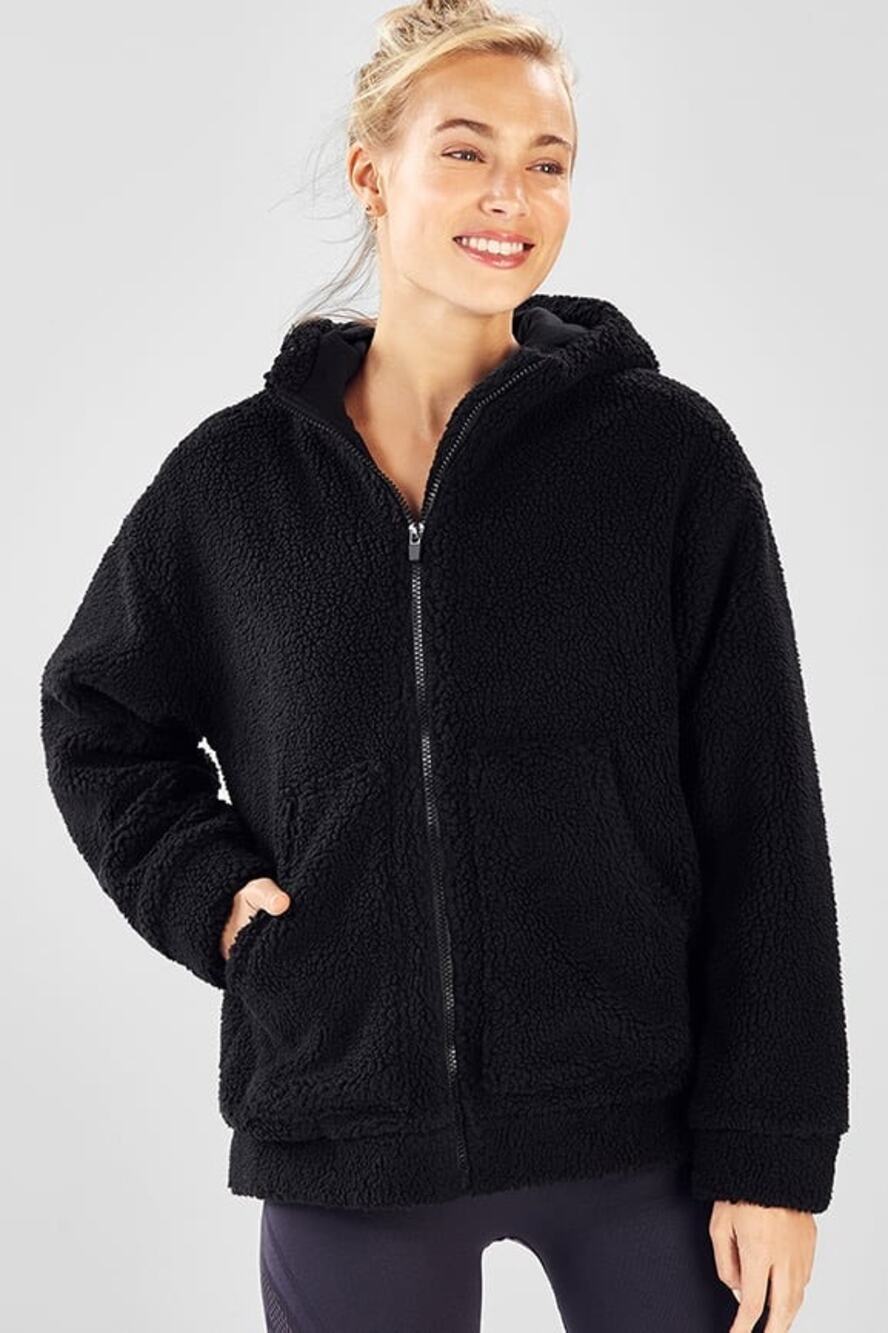 Fabletics Lotta Cocoon Sherpa Zip Hoodie black size XS